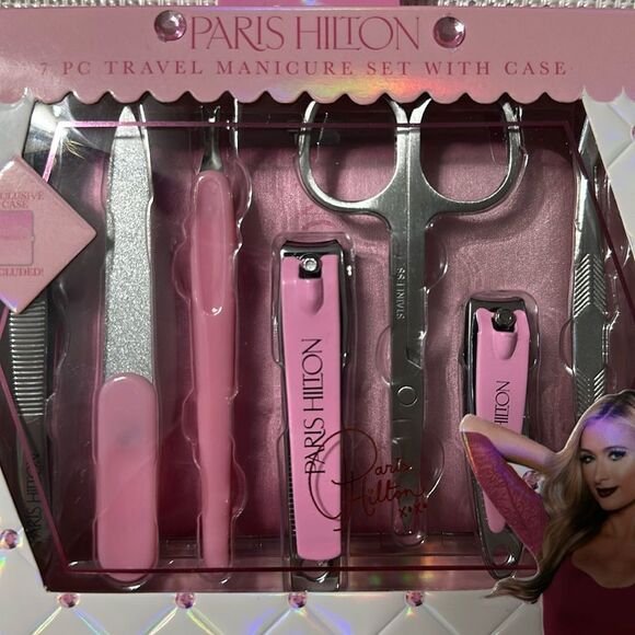 Paris Hilton Pink 7 Piece Pedi Manicure Set Travel Case Included - Picture 2 of 7